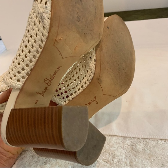 Sam Edelman Ivory heel sandal size 8, basket weave leather upper. Chunky heel - Picture 8 of 11